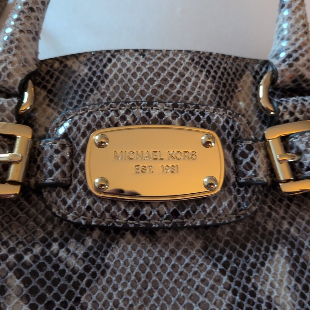 Michael Kors "Hamilton" Gray Python Satchel With … - image 4